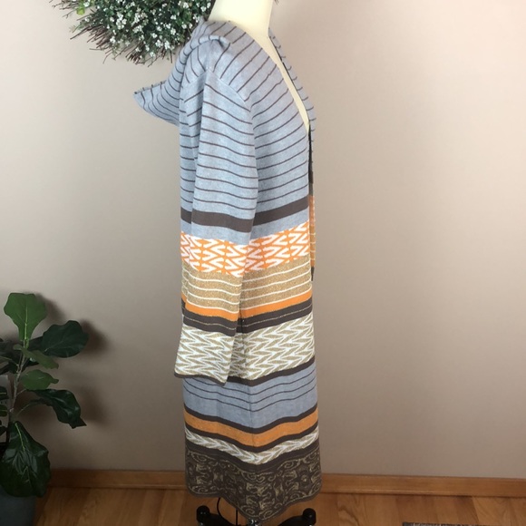 Young Threads Long Gray Striped Cardigan Sweater - Size Large - Picture 4 of 9